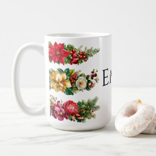 Taza De Café Clíper de acuarela floral y de bayas de Navidad vi