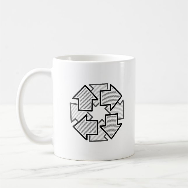 Taza De Café Clockwise Arrows Minimal Geometric White Variant 1 (Izquierda)