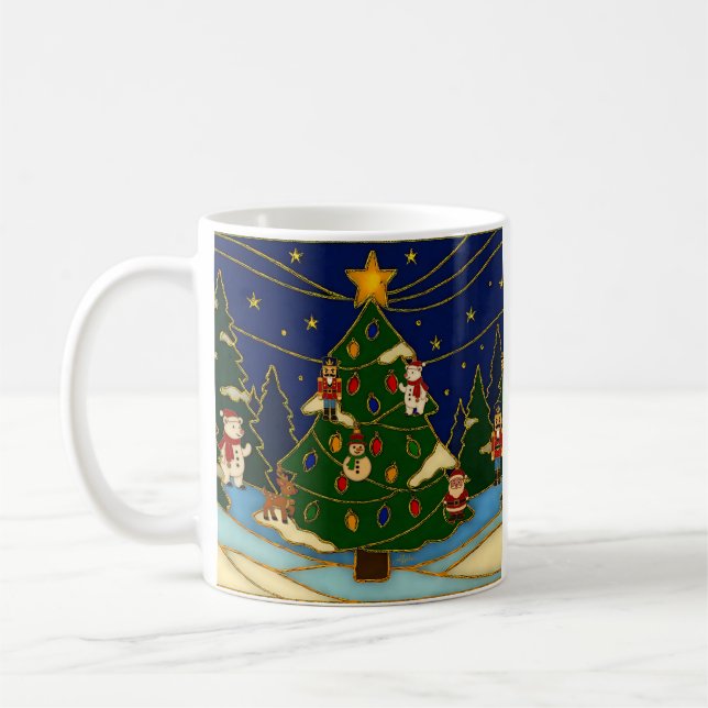 Taza De Café Cloisonne Art Whimsical Forest Classic Christmas  (Izquierda)