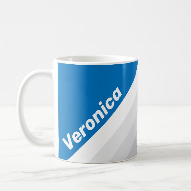 Taza De Café Cloudy Blue Sky Stripes with Name (Izquierda)