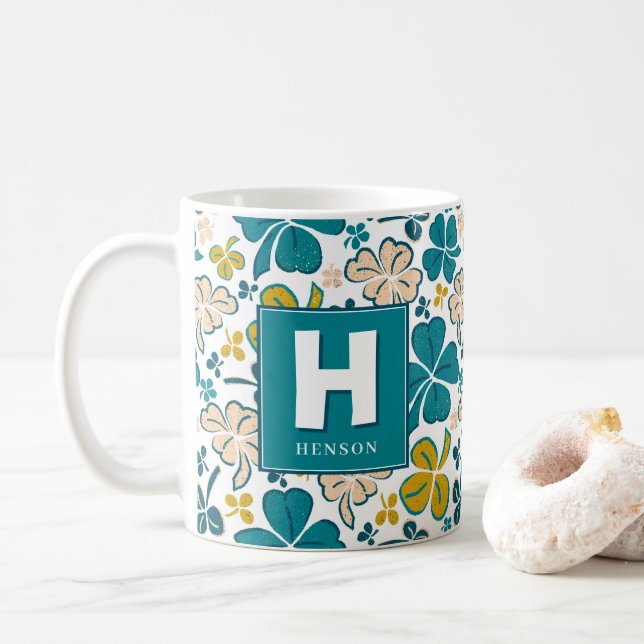 Taza De Café Clover Shamrock Monogrammed St. Patrick's Day (Con donut)