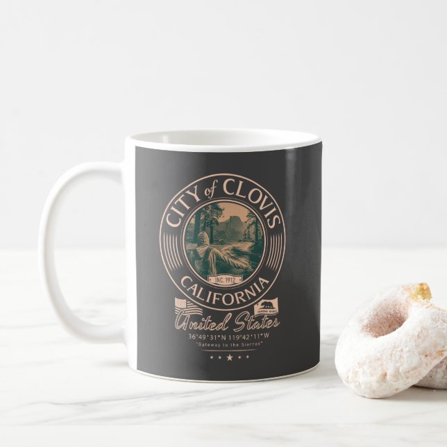 TAZA DE CAFÉ CLOVIS FRESNO CALIFORNIA - CIUDAD DE CLOVIS CA (Con donut)