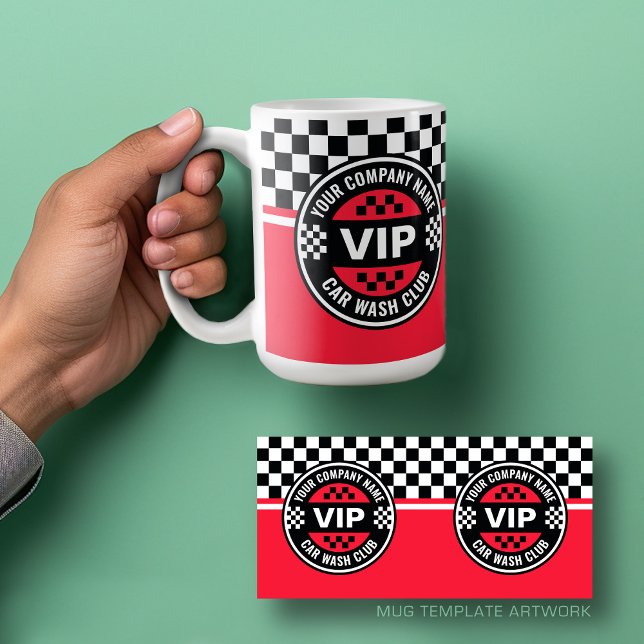 Taza De Café Club de Lavado de Coches - Premios con bandera ver (Mug Template for Car Wash Business - VIP Car Was Club)