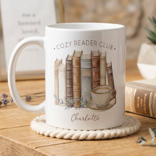 Taza De Café Club de lector acogedor libros florales acuarela s