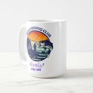 Taza De Café Club de Pesca de Lubina Atardecer Retro