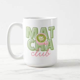 Taza De Café Club Matcha Verde y Rosa Estética Impresión Traser