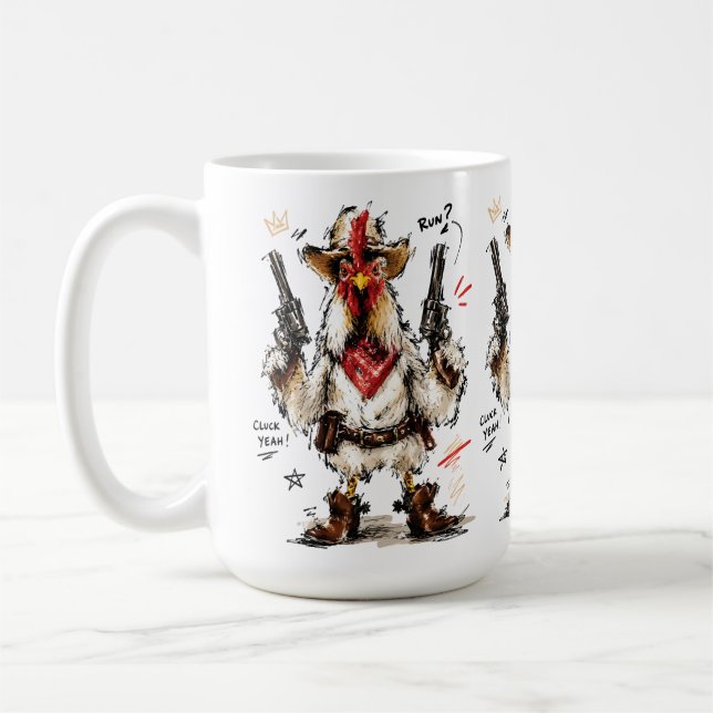 Taza De Café ¡Cluck Yeah! Gallo Vaquero con Pistolas (Izquierda)