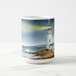 Taza De Café Coastal Lighthouse with Light Beam