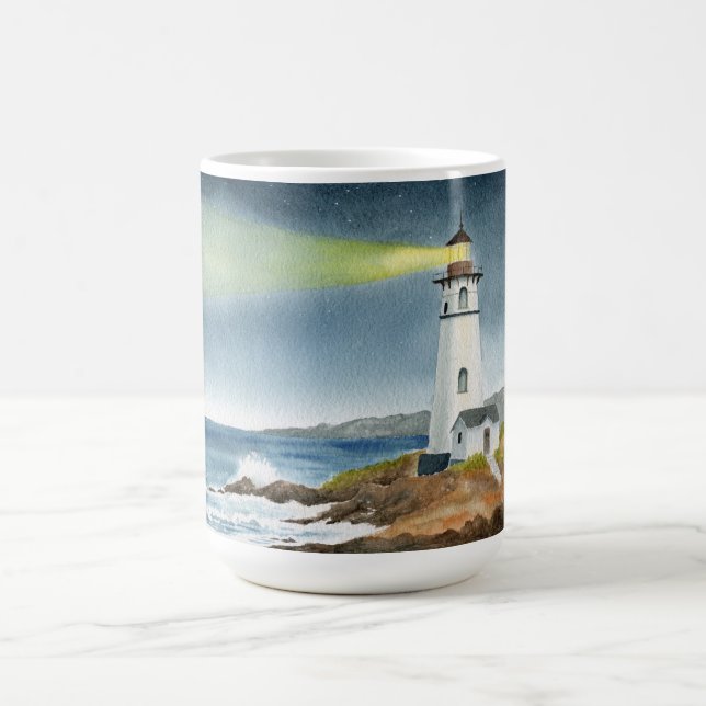 Taza De Café Coastal Lighthouse with Light Beam (Centro)