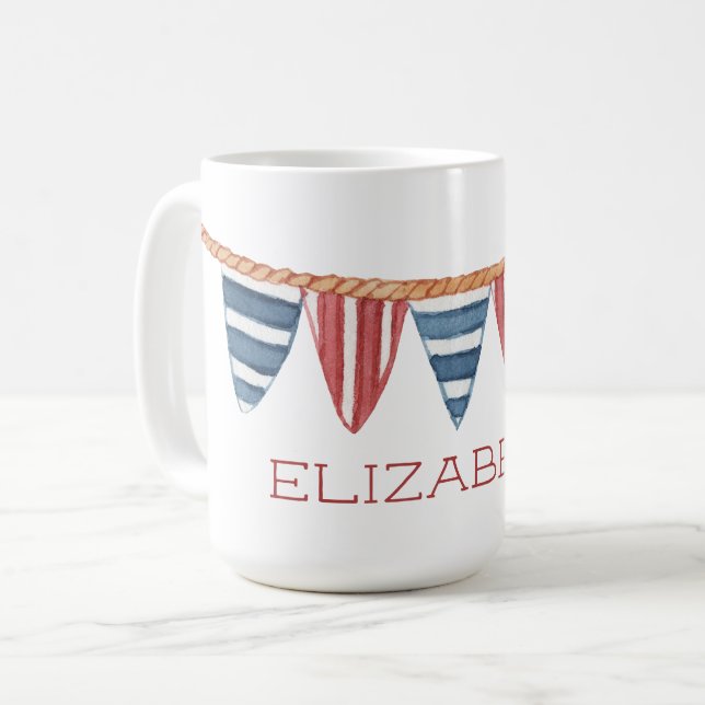 Taza De Café Coastal Nautical Beach Flags Personalized (Anverso izquierdo)