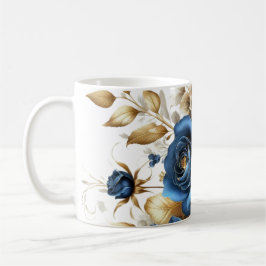 Taza De Café Cobalt White Flowers