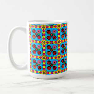 Taza De Café Coccinelas y flores coloridas