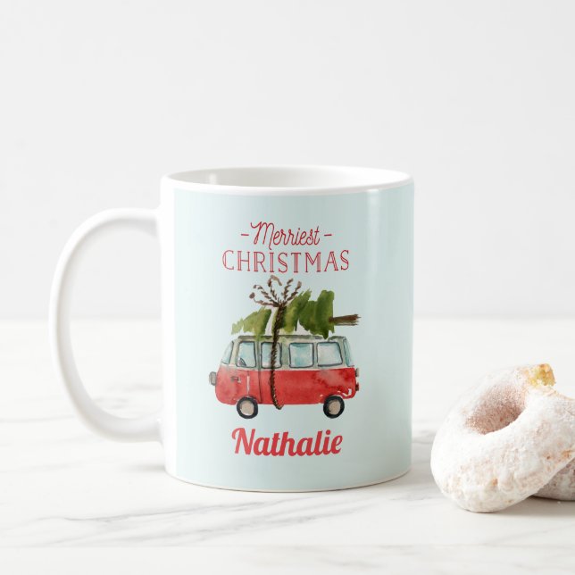 Taza De Café coche acuarela de navidades más alegres (Con donut)