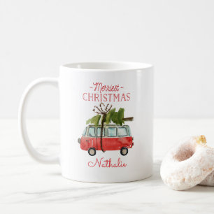Taza De Café coche acuarela de navidades más alegres