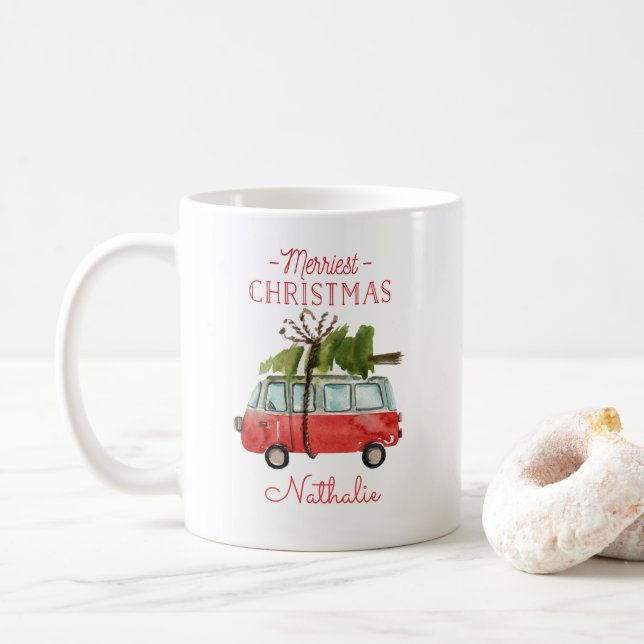 Taza De Café coche acuarela de navidades más alegres (Con donut)