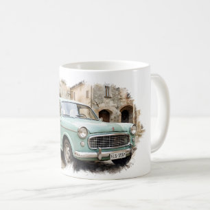 Taza De Café Coche Antiguo en Entorno Rústico