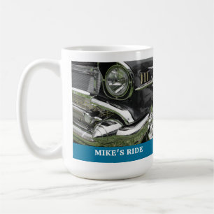 Taza De Café Coche Chevy negro 1957, nombre/mensaje, tu foto/ar