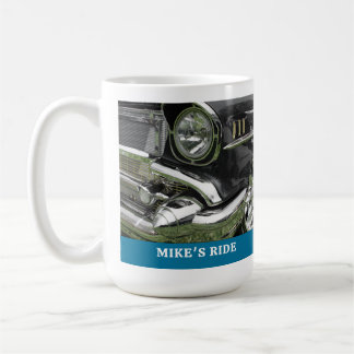 Taza De Café Coche Chevy negro 1957, nombre/mensaje, tu foto/ar