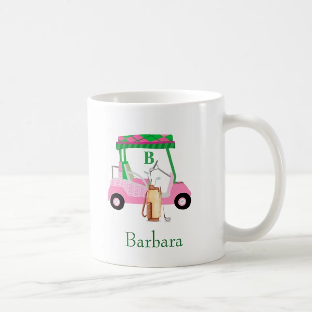 Taza De Café Coche de golf de diversión verde rosa con club mon (Derecha)