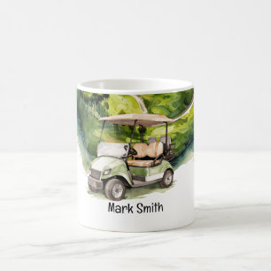 Taza De Café Coche de golf verde en el campo de golf