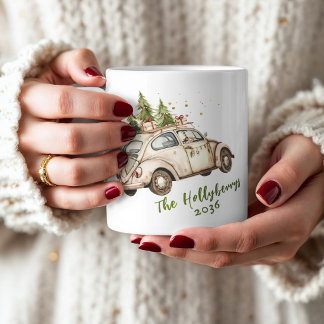 Taza De Café Coche de Navidad Vintage Acogedor Personalizado Fa