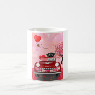 Taza De Café Coche de perro Schnauzer con corazones de San Vale