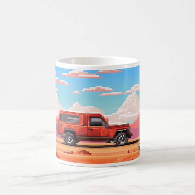 Taza De Café Coche de Pixel Art en el Desierto (Centro)