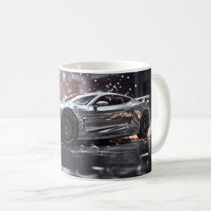 Taza De Café Coche deportivo rápido plateado a la deriva