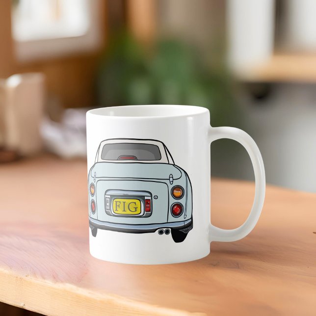 Taza De Café Coche Figaro Monograma Pale Aqua (Fun aqua blue figgy mug with space for your initials)