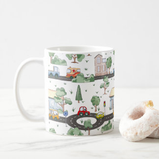 Taza De Café Coches cortos en el patrón de la ciudad para niños