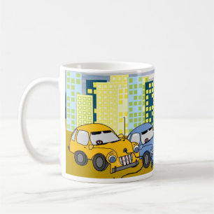 Taza De Café Coches híbridos enchufables de dibujos animados