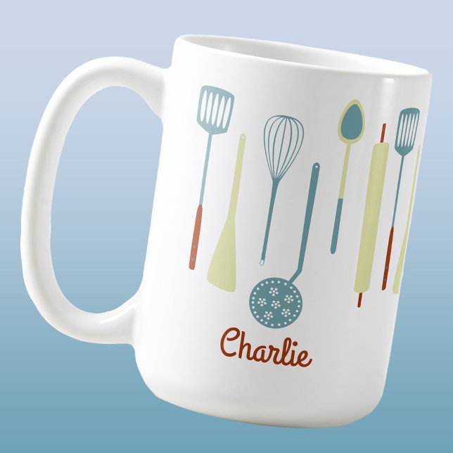 Taza De Café Cocina retro personalizada (Retro kitchen utensils personalized name mug)
