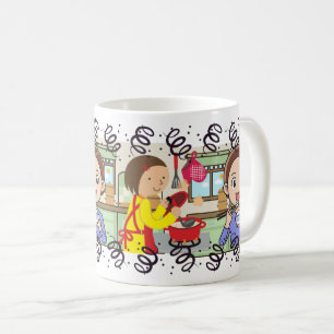 Taza De Café Cocinando Madre Hijo Comida Feliz