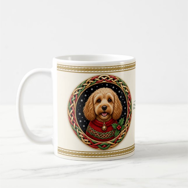 Taza De Café Cockapoo Navidad Perro Personalizado (Izquierda)