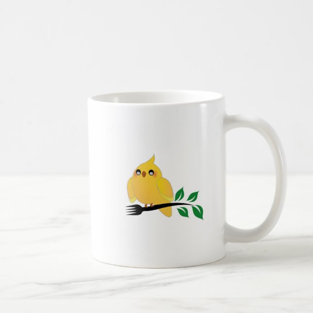 Taza De Café Cockatiel lindo que sostiene una bifurcación (Derecha)