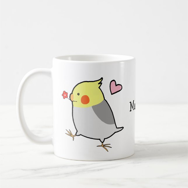Taza De Café Cockatiel Nombre Personalizado Cockatoo Parrot Bud (Izquierda)