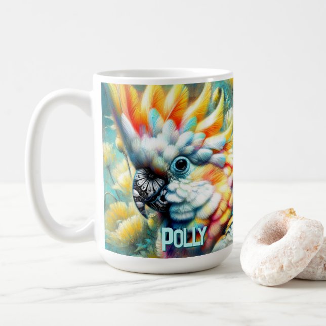 Taza De Café Cockatoo Bird Yellow Poppies Personalized (Con donut)