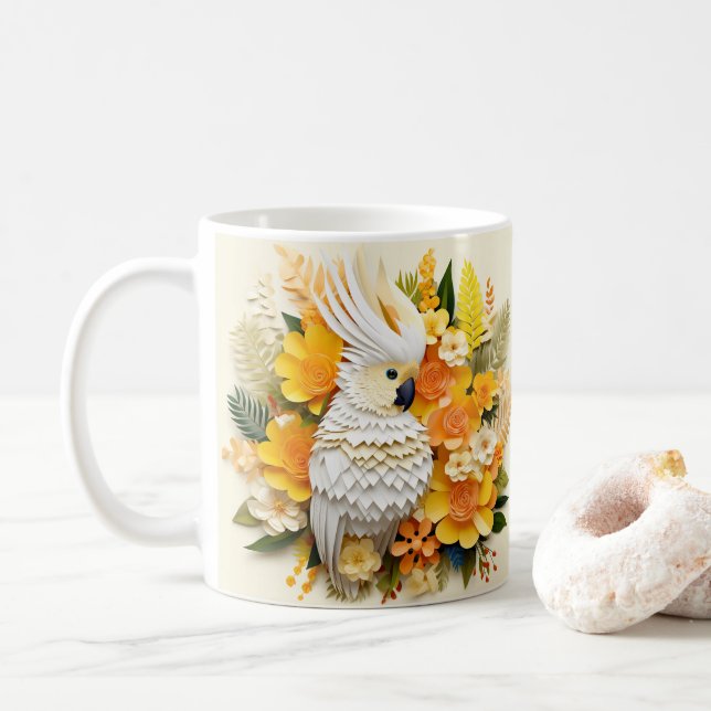 Taza De Café Cockatoo blanco impreso con aspecto 3D (Con donut)