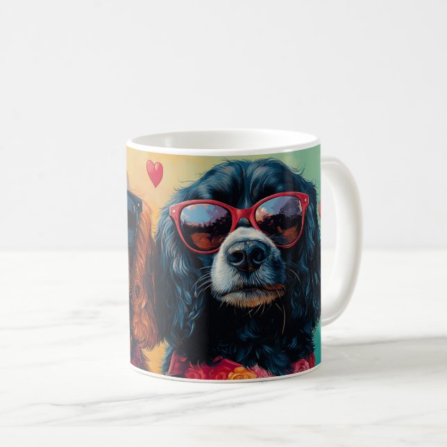 Taza De Café Cocker Spaniel con rosas del corazón Día de San Va (Anverso derecho)