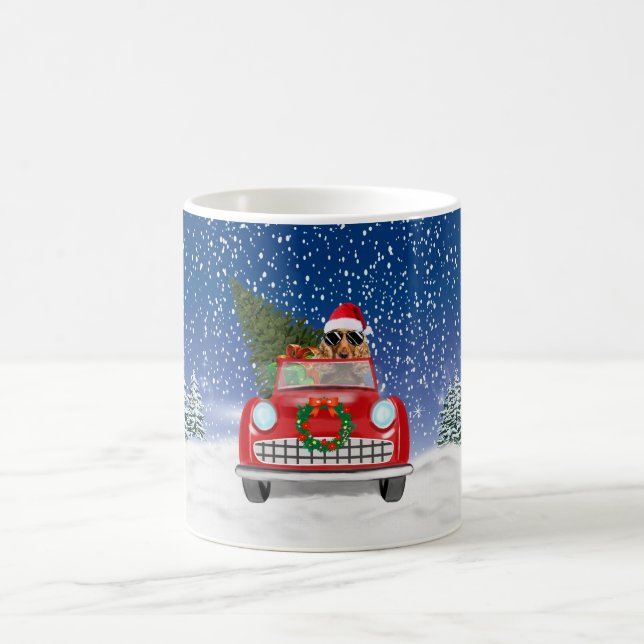 Taza De Café Cocker Spaniel Perro Conduciendo Coche En Navidad  (Centro)