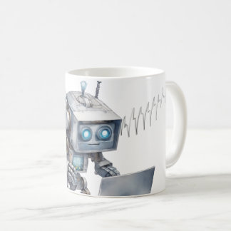 Taza De Café Codificación de robots recortados con un portátil