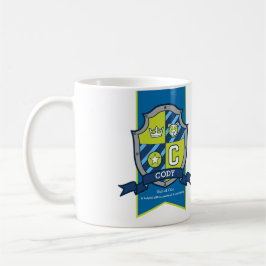 Taza De Café Cody knight shield azul verde nombre del oso