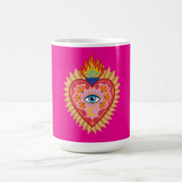 Taza De Café Cœur Sacré Mexicain avec Œil Protecteur et Flamme 