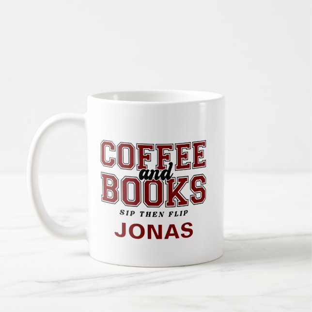 Taza De Café Coffee and Books Sip Then Flip Bookworm Maroon (Izquierda)