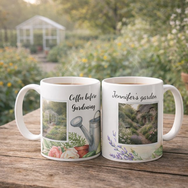 Taza De Café Coffee before gardening photo personal garden (Create your own Coffee before gardening photo personal garden mug. You can add your own photos.)