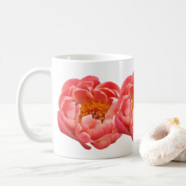 Taza De Café Coffee Cup Coral Peonies (Con donut)