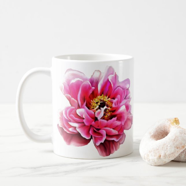 Taza De Café Coffee Cup Pink Peonies (Con donut)