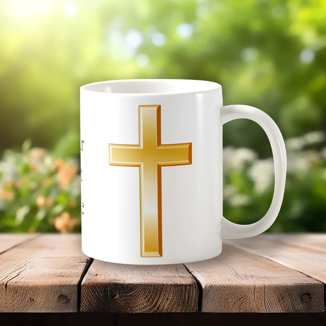 Taza De Café Coffee de la Cruz de Oro Cristiana Mug (Gold cross, symbol of Christian faith. Customize with your name, organization or message. )