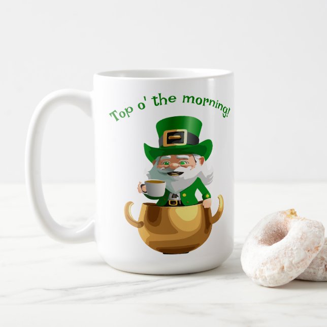 Taza De Café Coffee Drinking Leprechaun (Con donut)