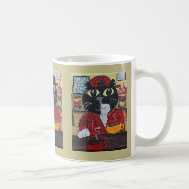 Taza De Café Coffee Lover Barista Cat Folk Art (Derecha)